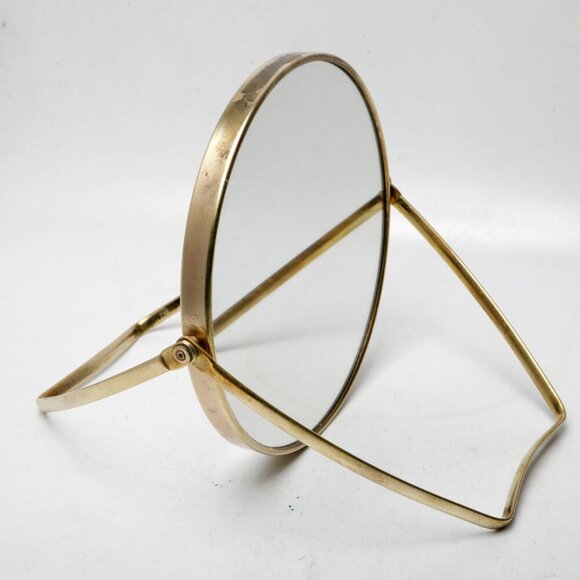 Vintage Brass Swivel Round Makeup Mirror Magnify Gold Table Top Vanity Metal - Picture 3 of 10